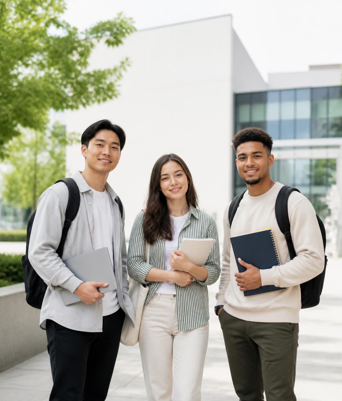 University students on campus reviewing their study plans